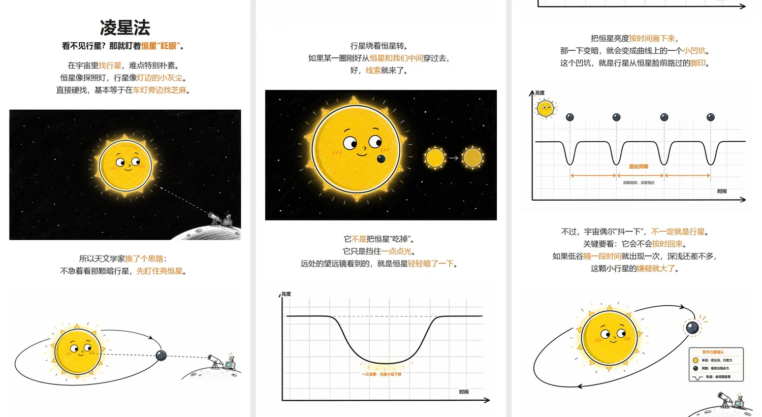 以太阳与轨道为主题的知识漫画页面